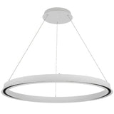 Modern pendant light with two circular designs on a white background