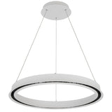 Modern pendant light with circular design on a white background