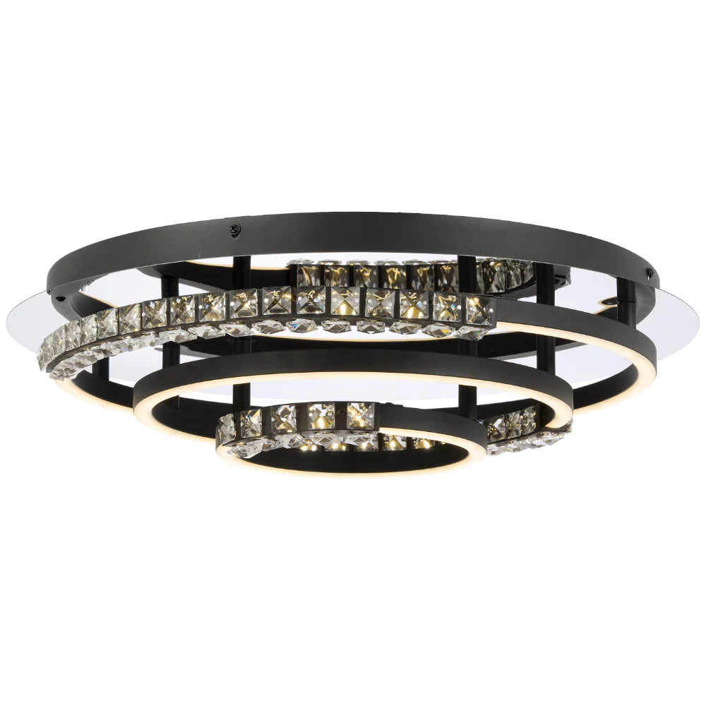 Overall view of the Telbix Brera CTC Pendant in a sleek black finish with integrated LED lighting.