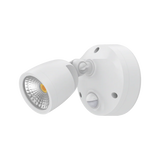 White outdoor Energy-efficient Domus MURO 10W LED sensor spotlight with motion sensor on a white background