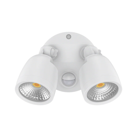 White Energy-efficient Domus MURO 20W LED sensor security lighting with three LED lights on a white background