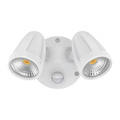 White Domus MURO-MAX 32W LED security light with motion sensor with two LED lights on a white background
