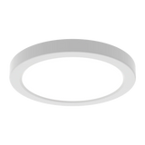 Round white Ceiling fan with integrated LED trio light by Domus Strike on a white background