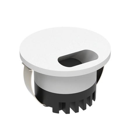 Round black and white light fixture on a white background