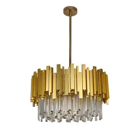 Regina Satin Brass Clear Crystal Pendant 50cm by VM Lighting