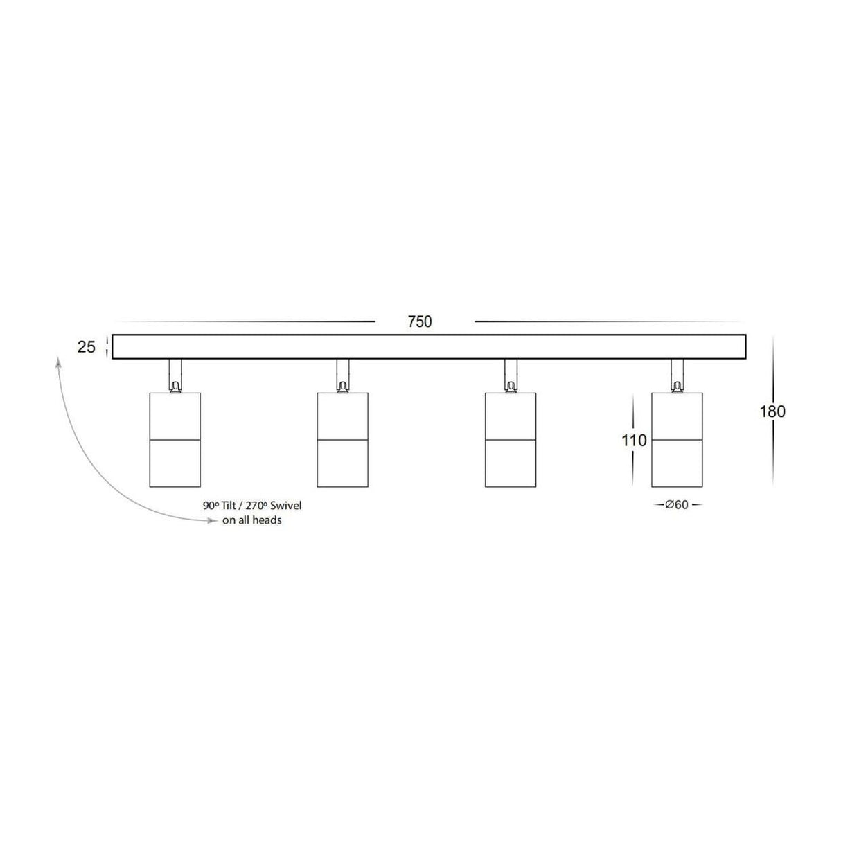 3A Lighting 4 Lights bar adjustable (2144W)