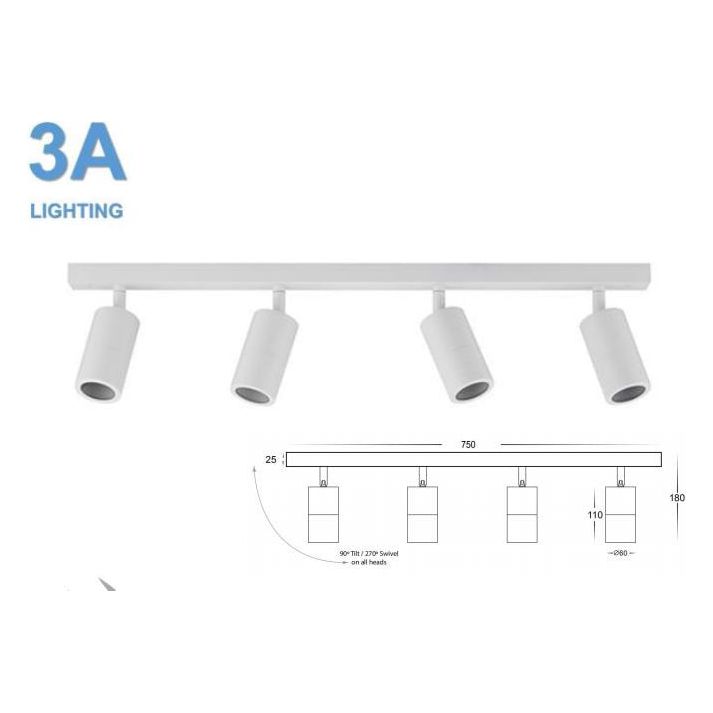 3A Lighting 4 Lights bar adjustable (2144W)