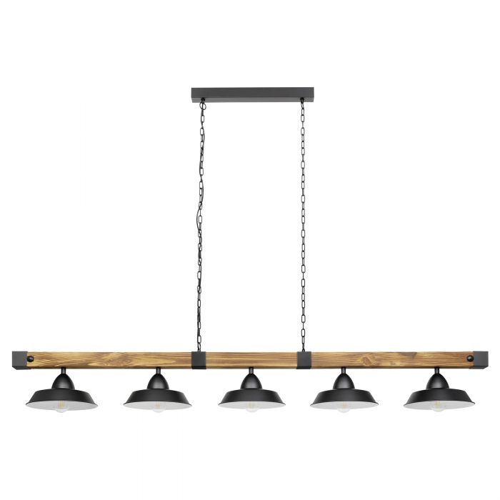 Eglo Lighting Oldbury 5X60W E27 Black/Rustic Wood Pendant Light