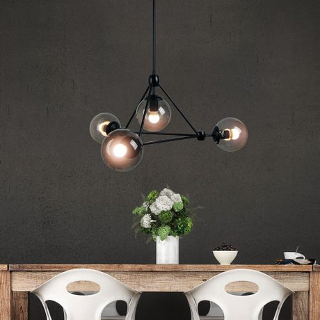 Oriel Lighting LUNAR 4 80cm Satellite Inspired Pendant Smoked Glass Black