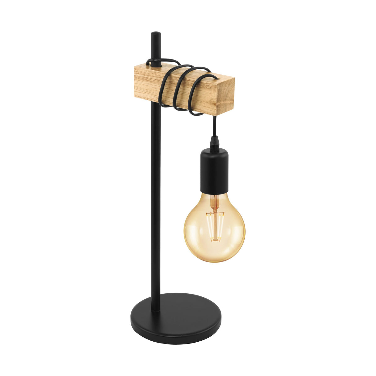 Eglo TOWNSHEND table lamp black steel and light solid wood