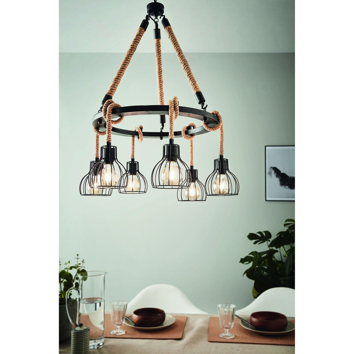 Eglo Lighting RAMPSIDE pendant light rustic rope design