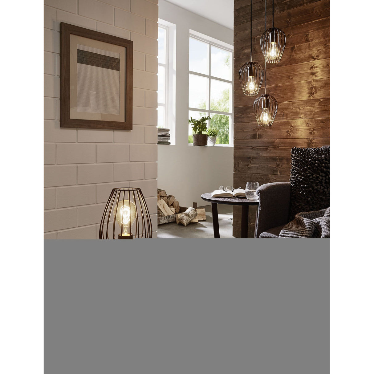 Eglo Lighting NEWTOWN pendant light wire shade with a striking black finish