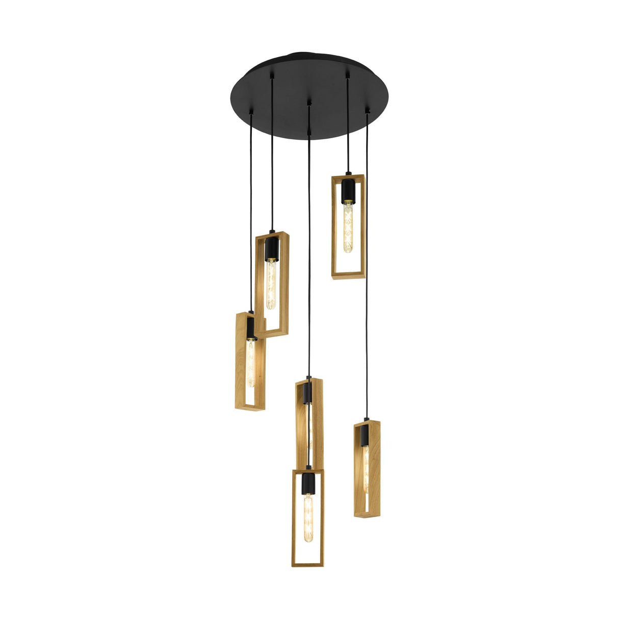 Eglo Lighting LITTLETON pendant light wooden frames with highlights of black metalware