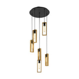 Eglo Lighting LITTLETON pendant light wooden frames with highlights of black metalware