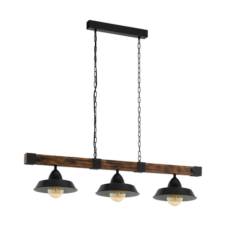 Eglo Lighting OLDBURY pendant light black steel & brown rustic wood