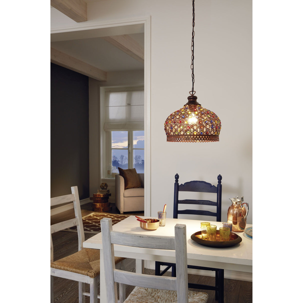 Eglo Lighting JADIDA pendant light eclectic range of shades features an antique copper