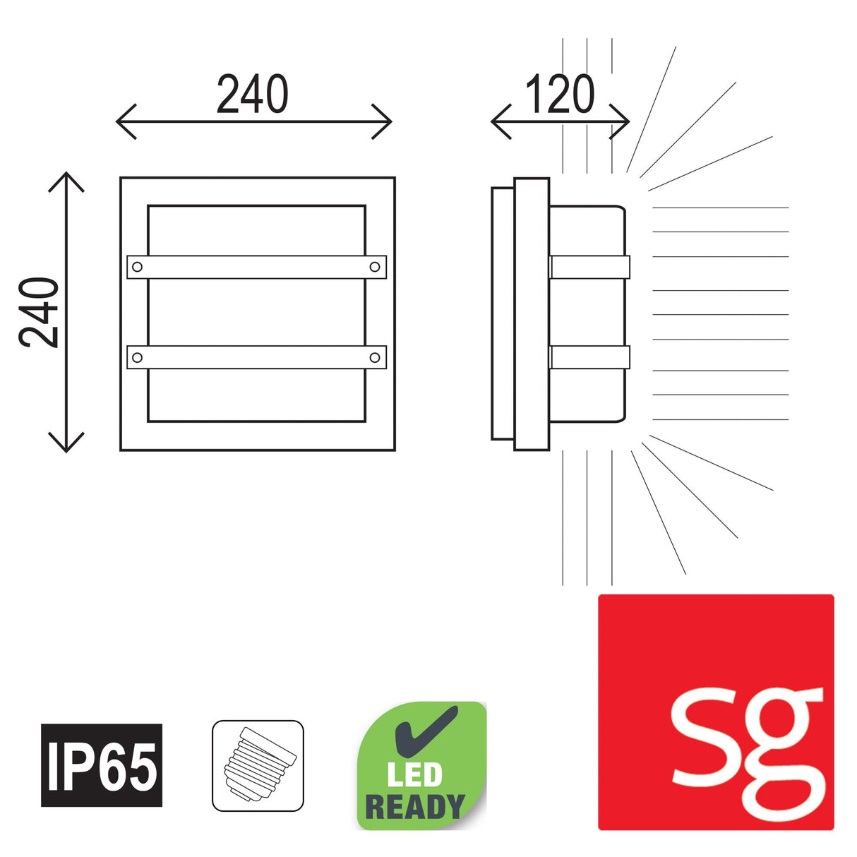 Oriel Lighting LARGO IP65 Premium Outdoor Bulkhead 24x24cm