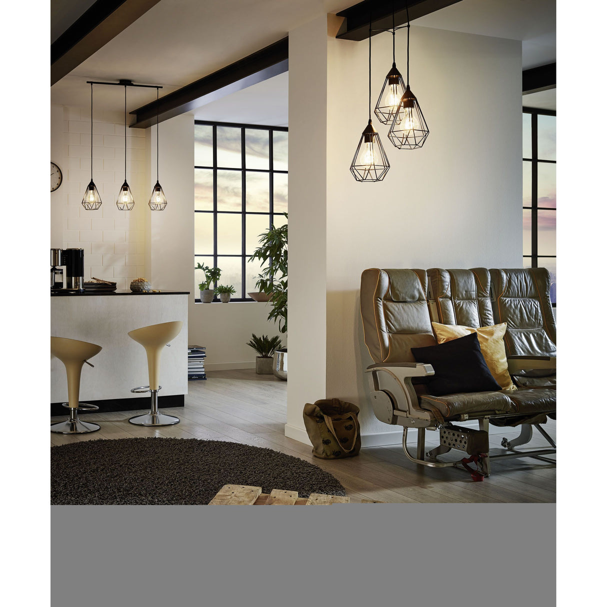 Eglo Lighting TARBES pendant light LED filament globes Black