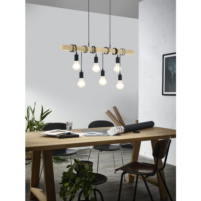 Eglo Lighting Townshend 6X60W E27 Black/Light Wood