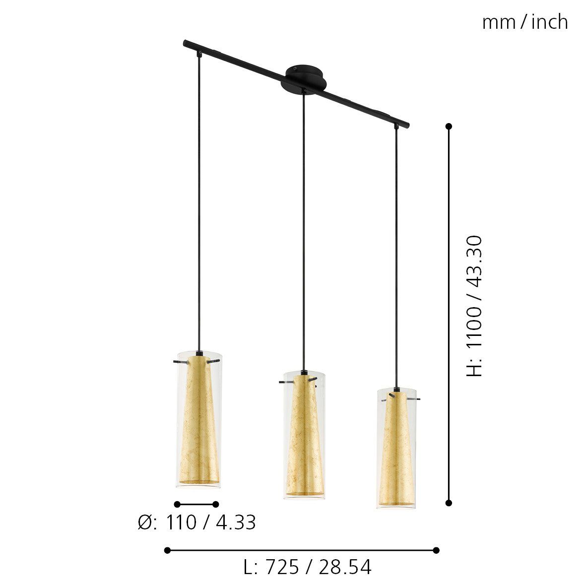 Eglo Lighting PINTO GOLD pendant light double shade gold leaf