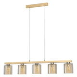 Eglo Lighting CASTRALVO pendant light wooden frame with vaporised amber glasses