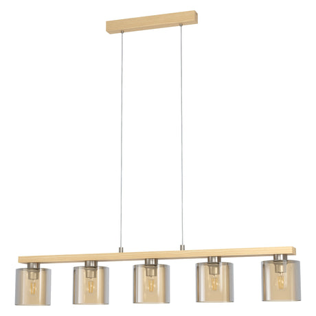 Eglo Lighting CASTRALVO pendant light wooden frame with vaporised amber glasses
