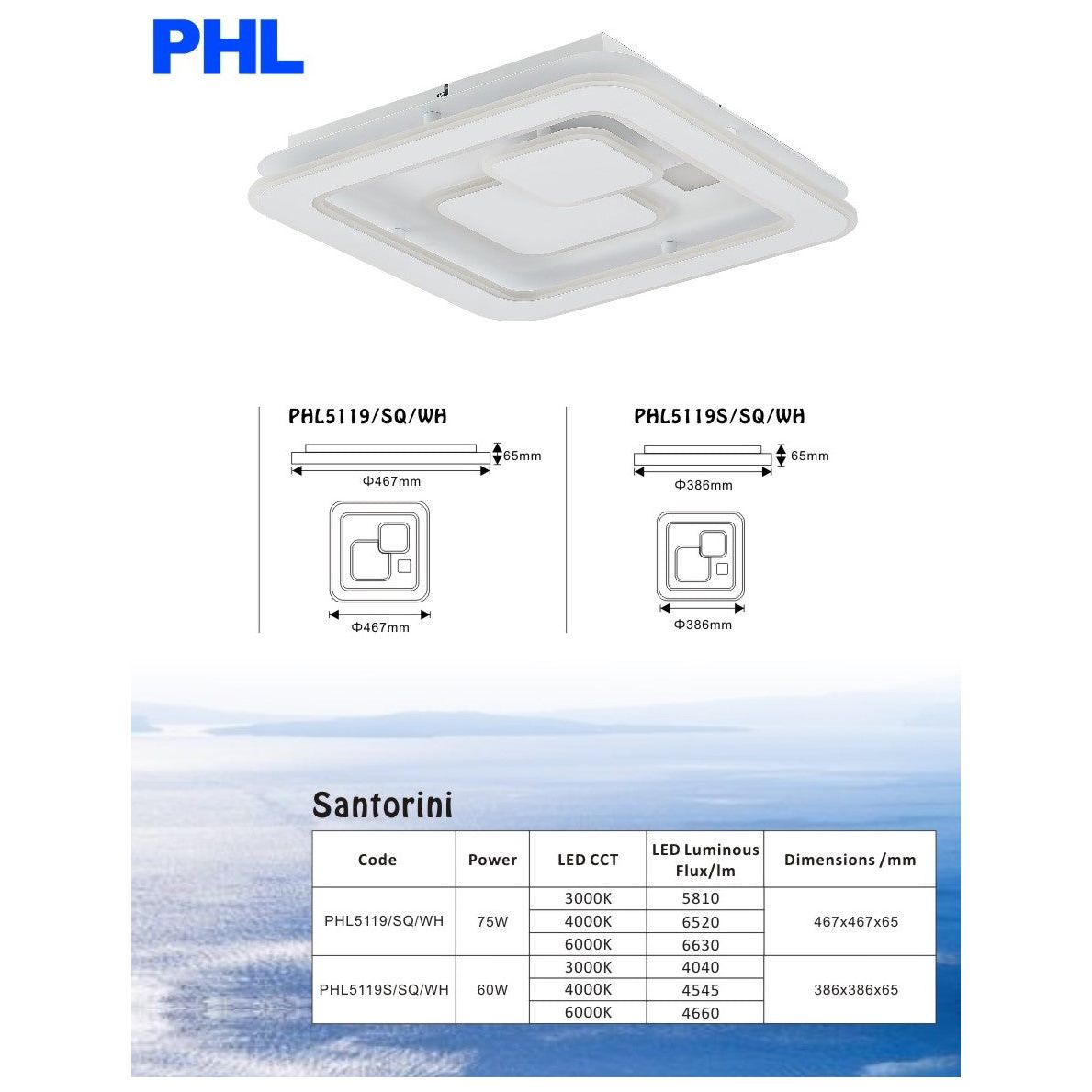 PHL Santorini Square Modern Luxury LED Ceiling Light