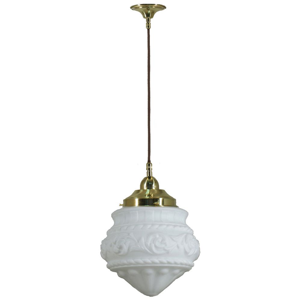 Lighting Inspiration Premier 8'' Opal Matt Cloth Brown Cord Susp Brass