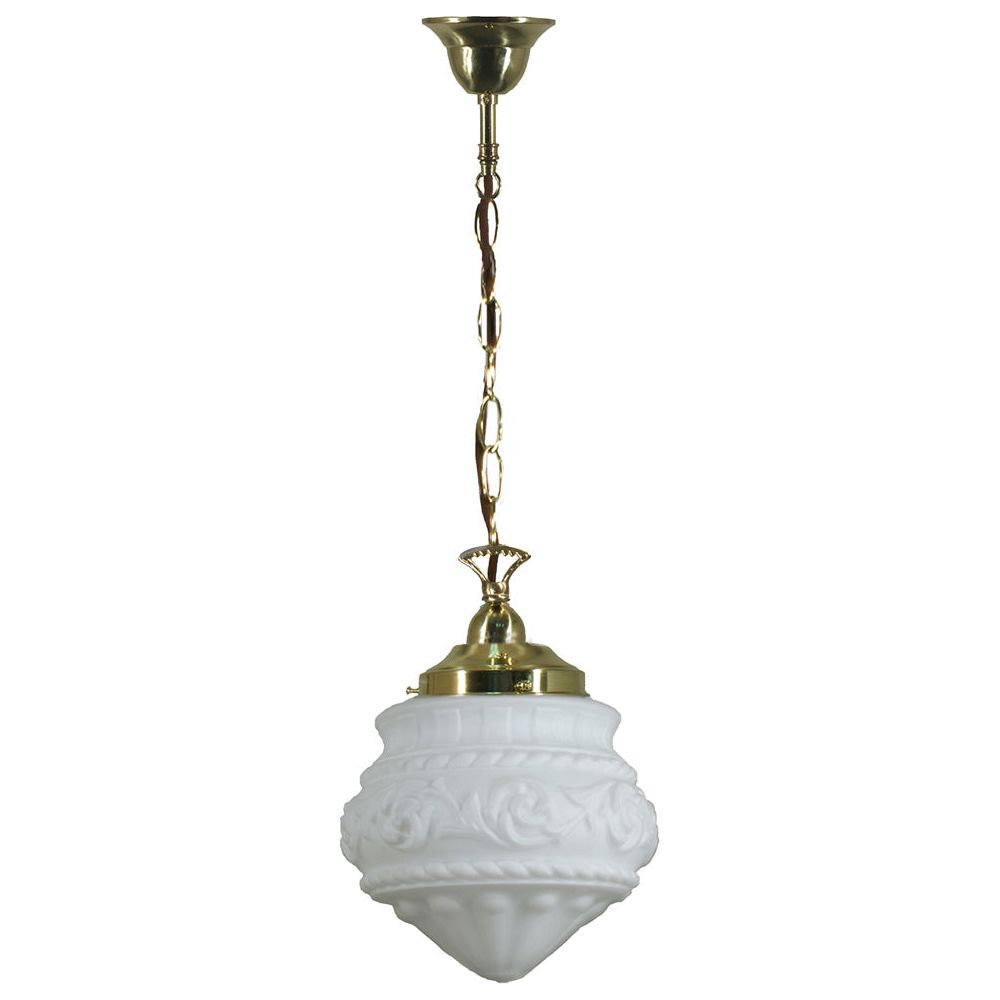 Lighting Inspiration Premier 8'' Opal Matt Single Chain Susp Brown Cord Brass