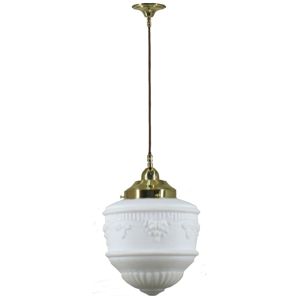 Lighting Inspiration Senator 8'' Opal Matt Cloth Brown Cord Susp Brass