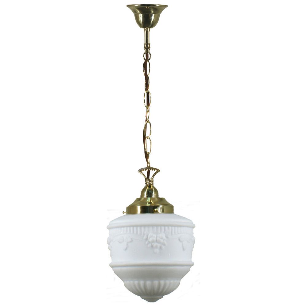 Lighting Inspiration Senator 8'' Opal Matt Single Chain Brown Cord Susp Brass