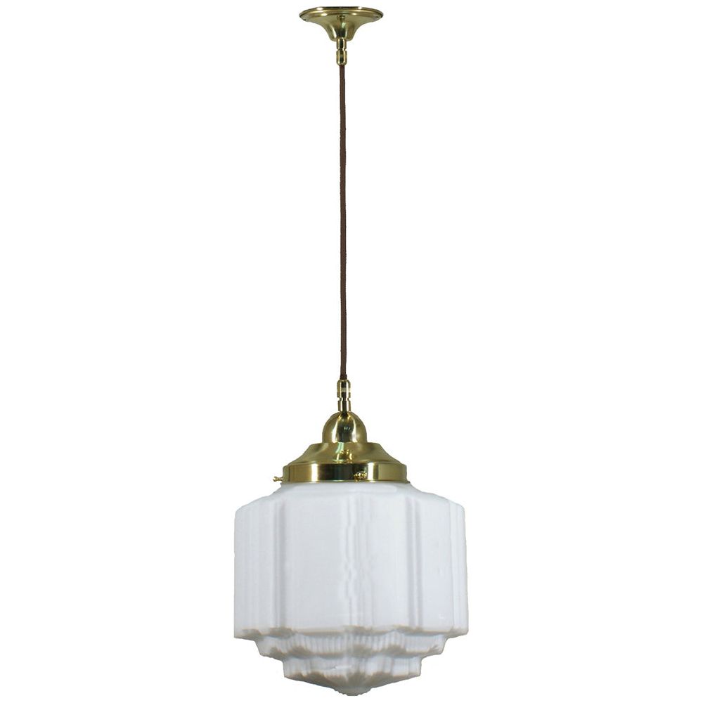 Lighting Inspiration St Kilda 8'' Opal Matt Cloth Brown Cord Susp Brass