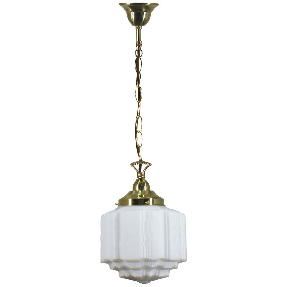 Lighting Inspiration St Kilda 8'' Opal Matt Singlechain Brown Cord Susp Brass