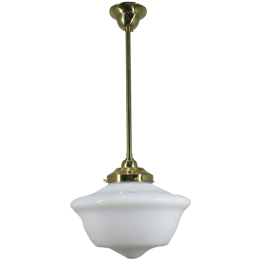 Lighting Inspiration Victorian 12'' Schoolhouse Opal Rod Pendant 1/2'' Half Meter Brass