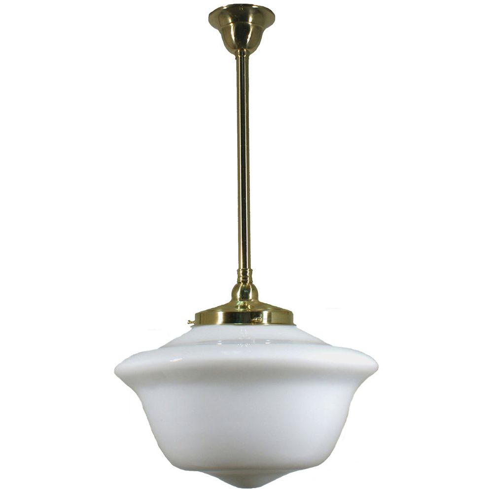 Lighting Inspiration Victorian 16'' Schoolhouse Opal Rod Pendant 3/4'' Half Meter Brass