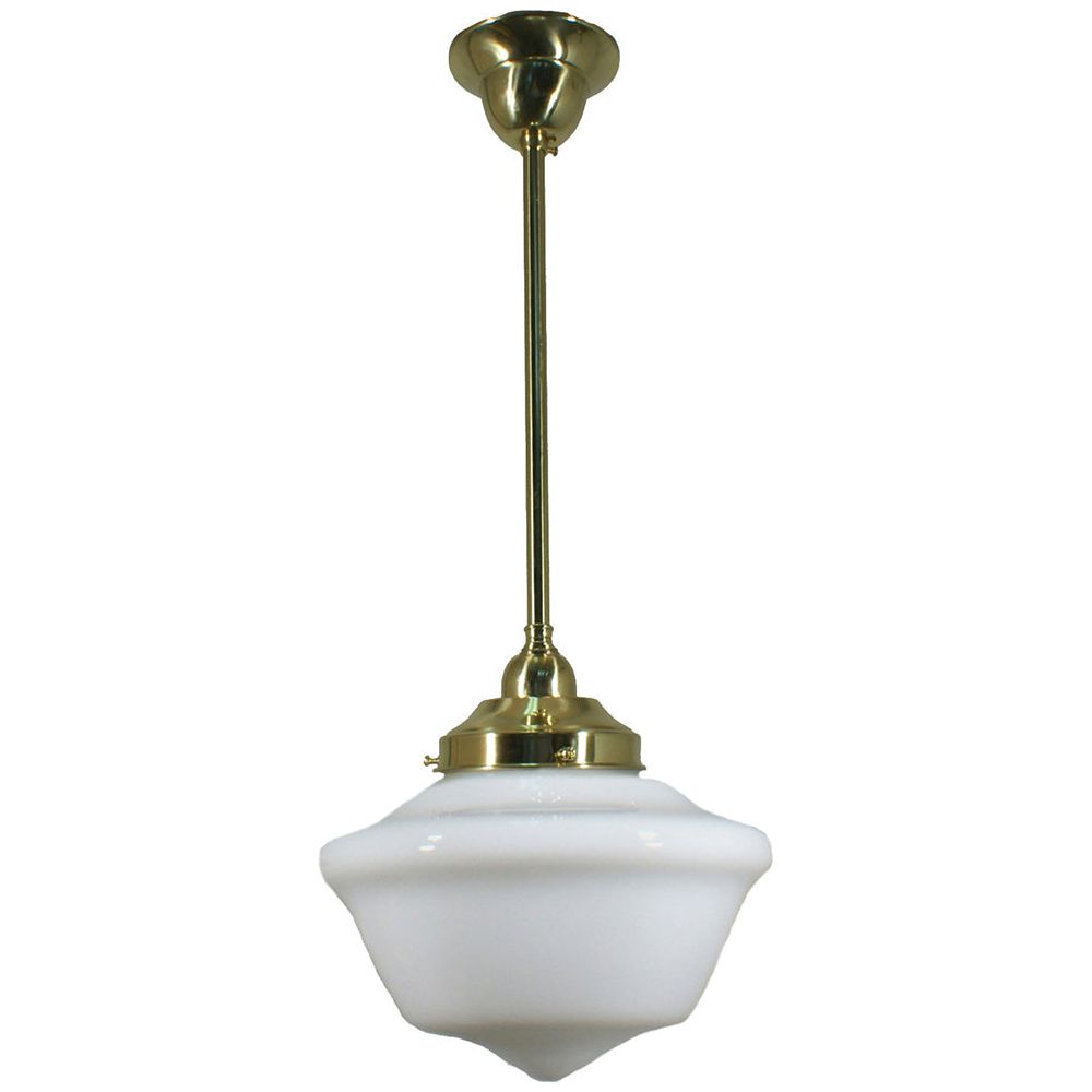 Lighting Inspiration Victorian 9'' Schoolhouse Opal Rod Pendant 1/2'' Half Meter Brass