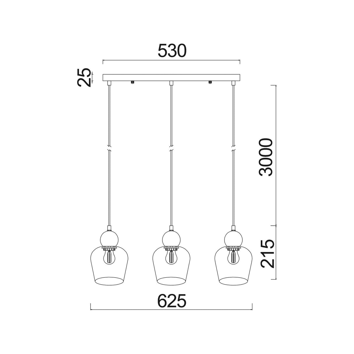 CLA CHAMPAN Interior 3 Light Bar Glass Ellipse Pendant