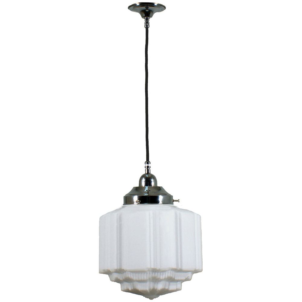 Lighting Inspiration St Kilda 8'' Opal Matt Cloth Black Cord Susp Chrome