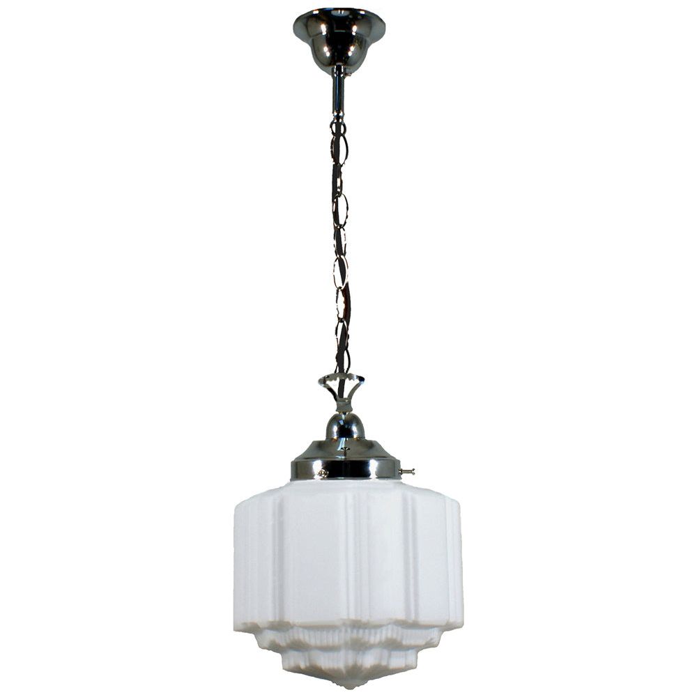 Lighting Inspiration St Kilda 8'' Opal Matt Single Chain Black Cord Susp Chrome