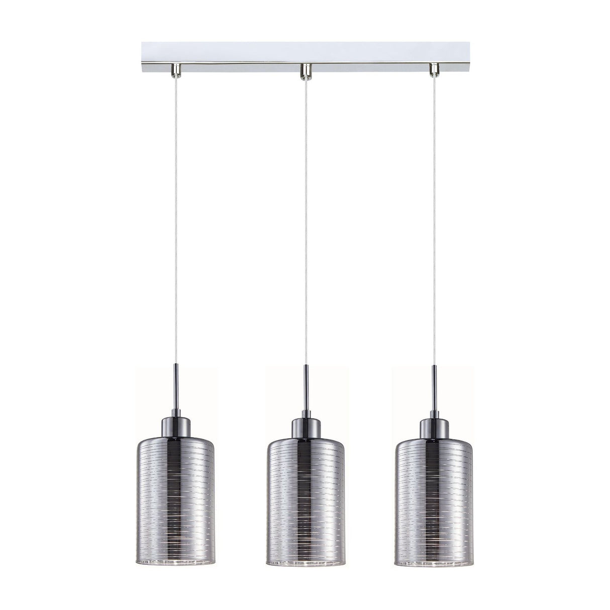 CLA ESPEJO1 Interior Iron & Chrome Glass with Line Effect Oblong Pendant Lights