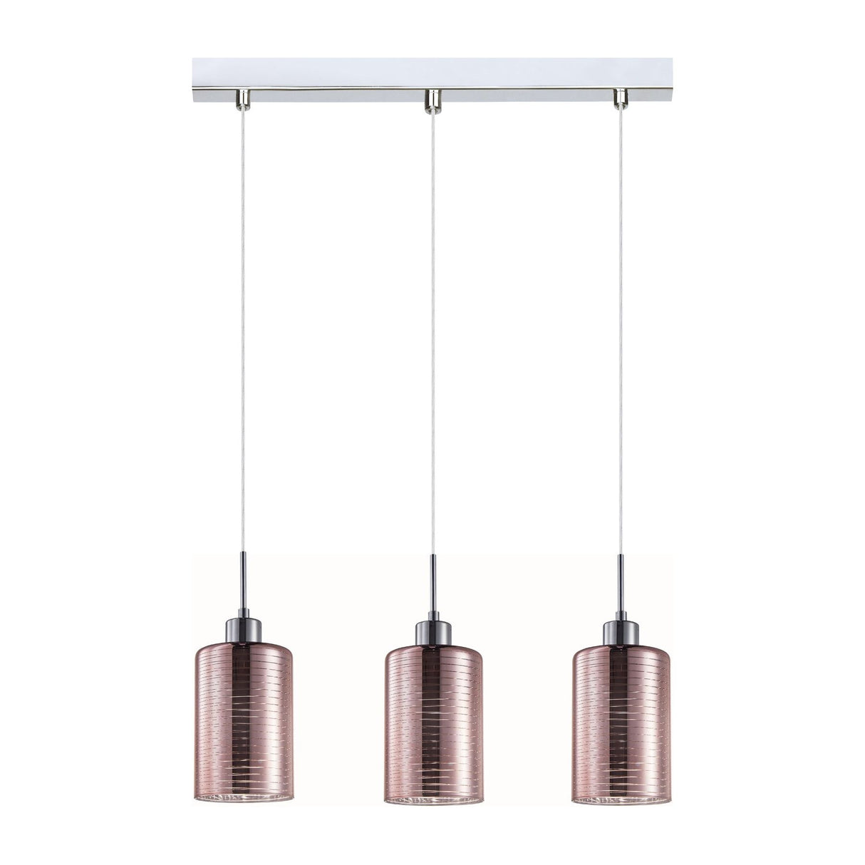 CLA ESPEJO2 Interior Iron & Rose Gold Glass with Line Effect Oblong Pendant Lights