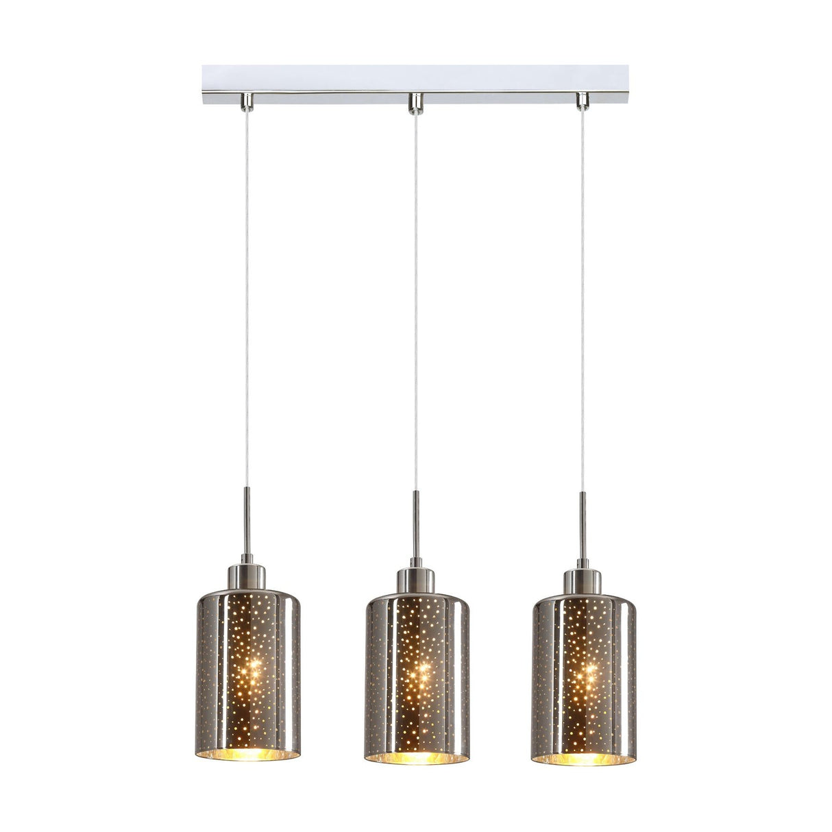 CLA ESPEJO3 Interior Iron & Chrome Glass with Dotted Effect Oblong Pendant Lights