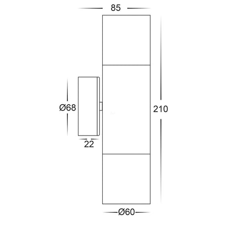 Havit HV1075T HV1077T Tivah Solid Brass Graphite Coloured TRI Colour Up & Down Wall Pillar Lights