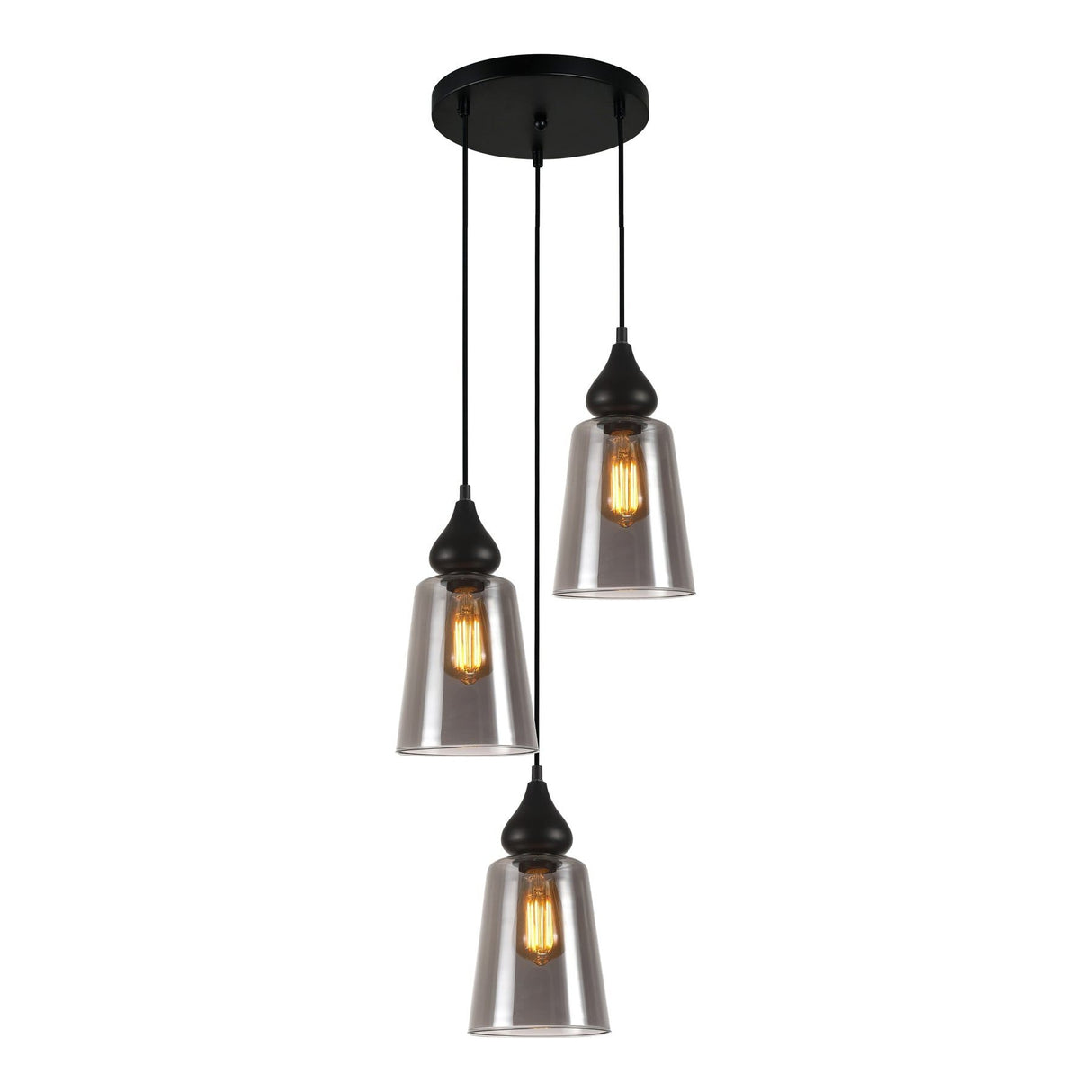 CLA JEREZ2 Interior Black Smoke Glass Flat Top Ellipse Pendant Lights