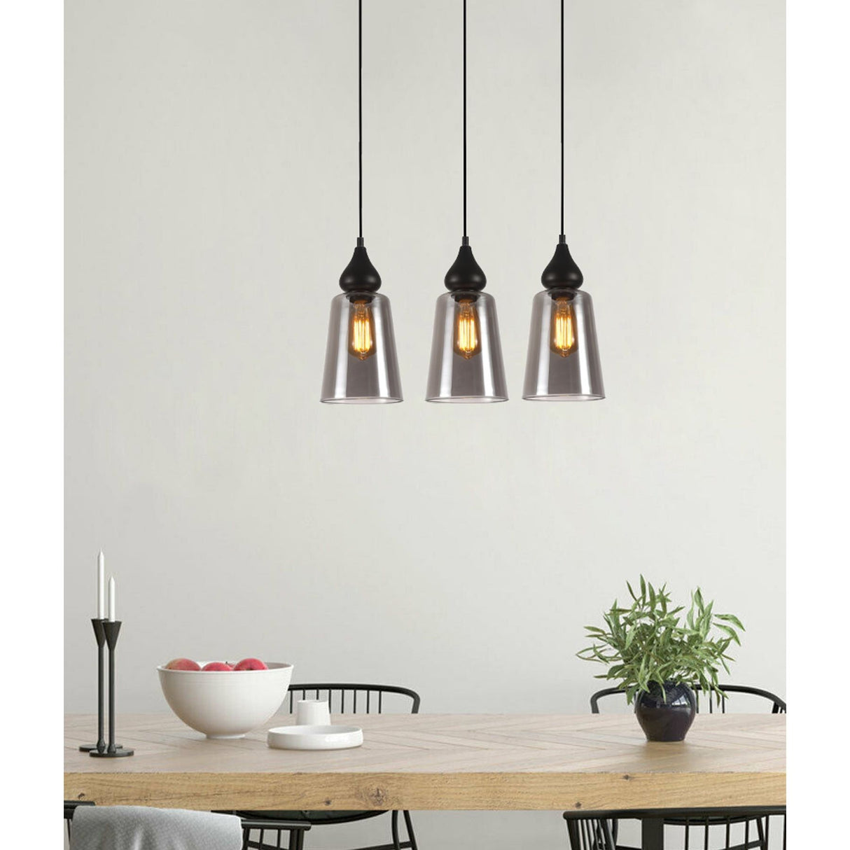 CLA JEREZ2 Interior Black Smoke Glass Flat Top Ellipse Pendant Lights