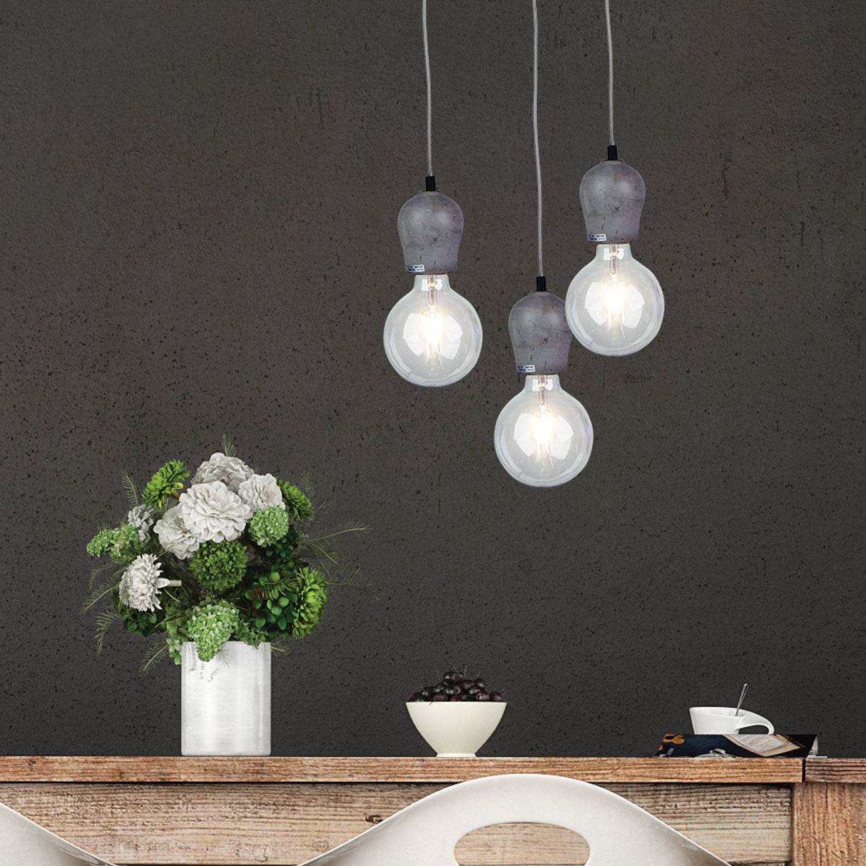 Oriel Lighting CHUNK Urban Concrete Pendant Suspension 180cm