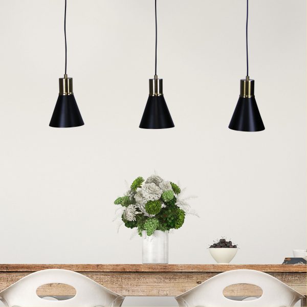 Oriel Como 3 Light Antique Brass Black and Antique Brass 3 light Bar Pendant