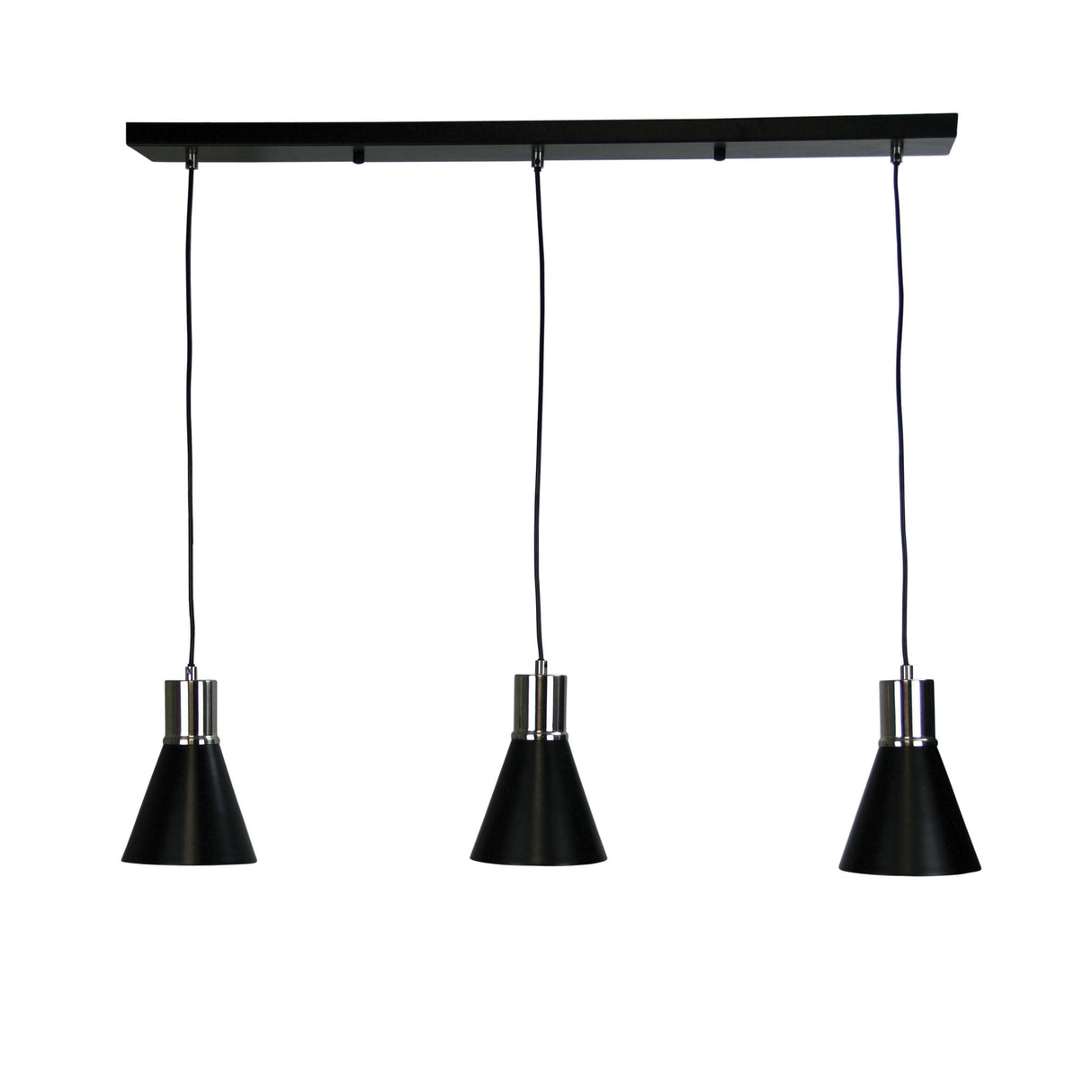 Oriel Como 3 Light Brushed Chrome Black and Brushed Chrome 3 Light Bar Pendant