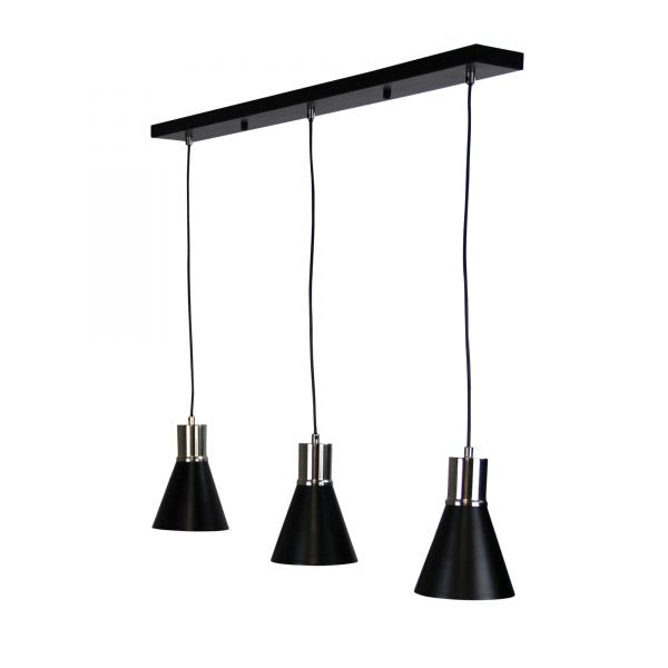 Oriel Como 3 Light Brushed Chrome Black and Brushed Chrome 3 Light Bar Pendant