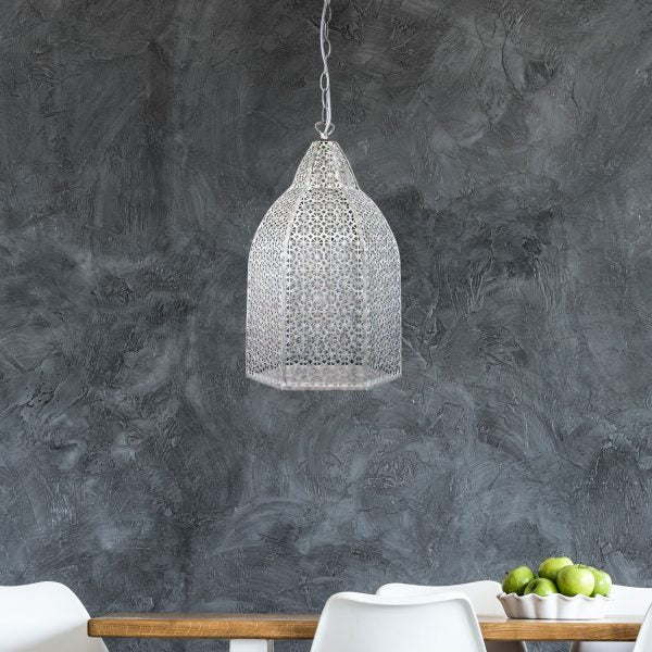 Oriel Istanbul Antique White Laser Cut Metal Pendant in Antique White finish